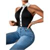 imageSweatyRocks Womens Lapel Button Down Shirt Sleeveless Body Suits Halter Backless Tank BodysuitBlack