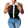 imageSweatyRocks Womens Lapel Button Down Shirt Sleeveless Body Suits Halter Backless Tank BodysuitBlack