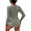 imageSweatyRocks Womens Long Sleeve Bodysuit Tops Wrap V Neck Ribbed Knit JumpsuitMint Green