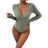 imageSweatyRocks Womens Long Sleeve Bodysuit Tops Wrap V Neck Ribbed Knit JumpsuitMint Green