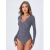 imageSweatyRocks Womens Long Sleeve Bodysuit Tops Wrap V Neck Ribbed Knit JumpsuitNavy Blue