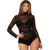 imageSweatyRocks Womens Mock Neck Leopard Long Sleeve Mesh Bodysuit LeotardBlack Pure