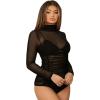 imageSweatyRocks Womens Mock Neck Leopard Long Sleeve Mesh Bodysuit LeotardBlack Pure