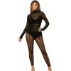 imageSweatyRocks Womens Mock Neck Leopard Long Sleeve Mesh Bodysuit LeotardBlack Pure
