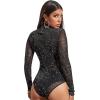 imageSweatyRocks Womens Mock Neck Leopard Long Sleeve Mesh Bodysuit LeotardGalaxy Black