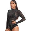 imageSweatyRocks Womens Mock Neck Leopard Long Sleeve Mesh Bodysuit LeotardGalaxy Black