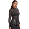 imageSweatyRocks Womens Mock Neck Leopard Long Sleeve Mesh Bodysuit LeotardGalaxy Black