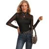 imageSweatyRocks Womens Mock Neck Leopard Long Sleeve Mesh Bodysuit LeotardPure Black