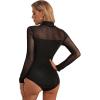 imageSweatyRocks Womens Mock Neck Leopard Long Sleeve Mesh Bodysuit LeotardPure Black