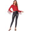 imageSweatyRocks Womens Round Neck Fringe Long Sleeve Sheer Mesh Cowgirl BodysuitRed