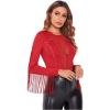 imageSweatyRocks Womens Round Neck Fringe Long Sleeve Sheer Mesh Cowgirl BodysuitRed