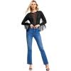 imageSweatyRocks Womens Round Neck Fringe Long Sleeve Sheer Mesh Cowgirl BodysuitSolid Dark Black