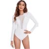 imageSweatyRocks Womens Round Neck Fringe Long Sleeve Sheer Mesh Cowgirl BodysuitSolid White