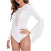 imageSweatyRocks Womens Round Neck Fringe Long Sleeve Sheer Mesh Cowgirl BodysuitSolid White