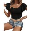 imageSweatyRocks Womens Ruffle Short Sleeve Bodysuits Scoop Neck Slim Fit Basic Blouse Shirts TopsBlack