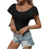 imageSweatyRocks Womens Ruffle Short Sleeve Bodysuits Scoop Neck Slim Fit Basic Blouse Shirts TopsBlack