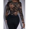 imageSweatyRocks Womens Sheer Floral Lace Long Sleeve Bodysuit Tops Sweetheart Neck JumpsuitBlack