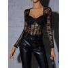 imageSweatyRocks Womens Sheer Floral Lace Long Sleeve Bodysuit Tops Sweetheart Neck JumpsuitBlack Solid
