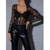 imageSweatyRocks Womens Sheer Floral Lace Long Sleeve Bodysuit Tops Sweetheart Neck JumpsuitBlack Solid
