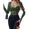imageSweatyRocks Womens Sheer Floral Lace Long Sleeve Bodysuit Tops Sweetheart Neck JumpsuitGreen
