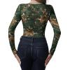 imageSweatyRocks Womens Sheer Floral Lace Long Sleeve Bodysuit Tops Sweetheart Neck JumpsuitGreen