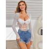 imageSweatyRocks Womens Sheer Floral Lace Long Sleeve Bodysuit Tops Sweetheart Neck JumpsuitWhite