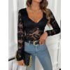 imageSweatyRocks Womens Sheer Floral Lace V Neck Bodysuit Long Sleeve Slim Fit JumpsuitsBlack