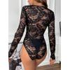imageSweatyRocks Womens Sheer Floral Lace V Neck Bodysuit Long Sleeve Slim Fit JumpsuitsBlack
