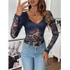imageSweatyRocks Womens Sheer Floral Lace V Neck Bodysuit Long Sleeve Slim Fit JumpsuitsNavy Blue