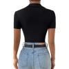 imageSweatyRocks Womens Short Sleeve Polo Shirt Bodysuit Ribbed Half Button Collared LeotardsBlack