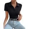imageSweatyRocks Womens Short Sleeve Polo Shirt Bodysuit Ribbed Half Button Collared LeotardsBlack