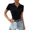 imageSweatyRocks Womens Short Sleeve Polo Shirt Bodysuit Ribbed Half Button Collared LeotardsBlack
