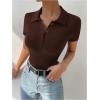 imageSweatyRocks Womens Short Sleeve Polo Shirt Bodysuit Ribbed Half Button Collared LeotardsBrown
