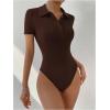 imageSweatyRocks Womens Short Sleeve Polo Shirt Bodysuit Ribbed Half Button Collared LeotardsBrown