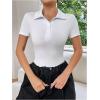 imageSweatyRocks Womens Short Sleeve Polo Shirt Bodysuit Ribbed Half Button Collared LeotardsWhite