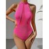 imageSweatyRocks Womens Sleeveless Scoop Neck High Cut Skinny Mesh Tank Top BodysuitBright Pink
