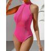 imageSweatyRocks Womens Sleeveless Scoop Neck High Cut Skinny Mesh Tank Top BodysuitBright Pink