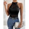 imageSweatyRocks Womens Sleeveless Scoop Neck High Cut Skinny Mesh Tank Top BodysuitLine Black