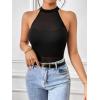 imageSweatyRocks Womens Sleeveless Scoop Neck High Cut Skinny Mesh Tank Top BodysuitSheer Solid Black
