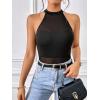 imageSweatyRocks Womens Sleeveless Scoop Neck High Cut Skinny Mesh Tank Top BodysuitSheer Solid Black