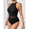 imageSweatyRocks Womens Sleeveless Scoop Neck High Cut Skinny Mesh Tank Top BodysuitSheer Solid Black