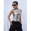 imageSweatyRocks Womens Sleeveless Scoop Neck High Cut Skinny Mesh Tank Top BodysuitSilver White