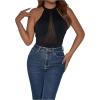 imageSweatyRocks Womens Sleeveless Scoop Neck High Cut Skinny Mesh Tank Top BodysuitSolid Black