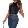 imageSweatyRocks Womens Sleeveless Scoop Neck High Cut Skinny Mesh Tank Top BodysuitSolid Black