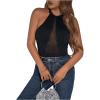 imageSweatyRocks Womens Sleeveless Scoop Neck High Cut Skinny Mesh Tank Top BodysuitSolid Black