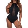 imageSweatyRocks Womens Sleeveless Scoop Neck High Cut Skinny Mesh Tank Top BodysuitSolid Black