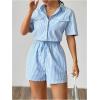 imageSweatyRocks Womens Striped Button Down Collared Blouse Short Sleeve Romper with PocketsBlue