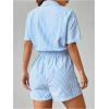 imageSweatyRocks Womens Striped Button Down Collared Blouse Short Sleeve Romper with PocketsBlue