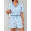 imageSweatyRocks Womens Striped Button Down Collared Blouse Short Sleeve Romper with PocketsBlue