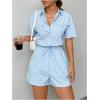 imageSweatyRocks Womens Striped Button Down Collared Blouse Short Sleeve Romper with PocketsBlue